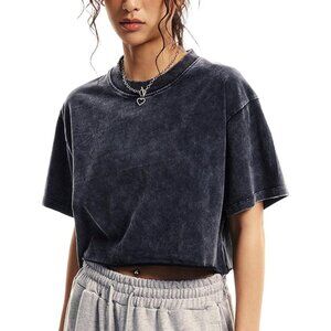 Oversized Vintage Crop Tee in Washed Black NEW
